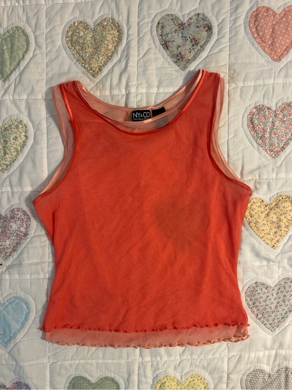 NY & Co Fairy Core Pink Layered Tank Top Size Small 100% Nylon Lettuce Edge Hem